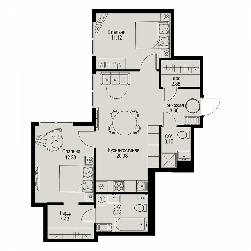 2-к. квартира, 62,6 м², 5/6 эт.
