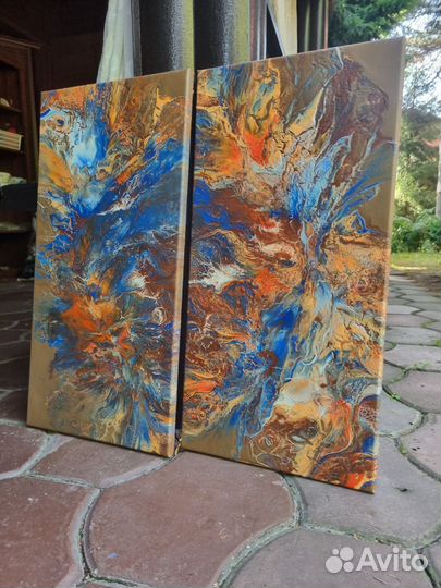 Картины(акрил)техника флюид арт