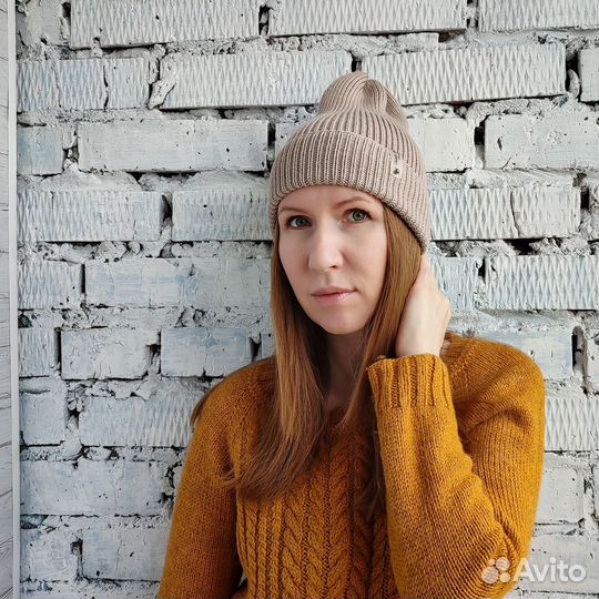 Вязаная Шапка тыковка из мериносовой шерсти