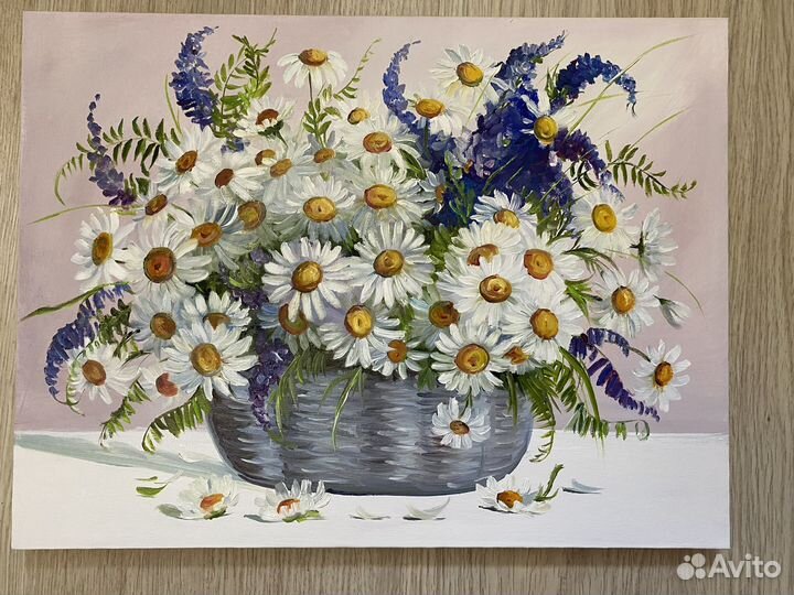 Картина маслом. Ромашки