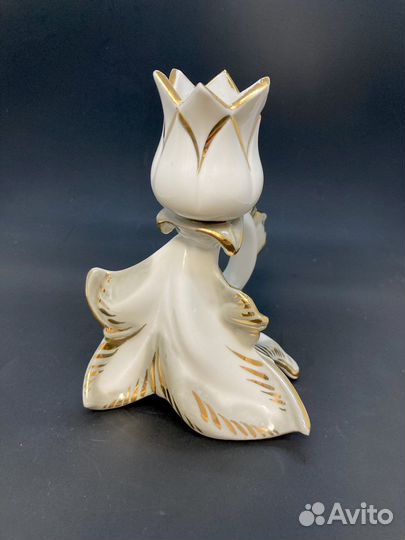 Подсвечник кисловодский фарфор серый Нарцисс