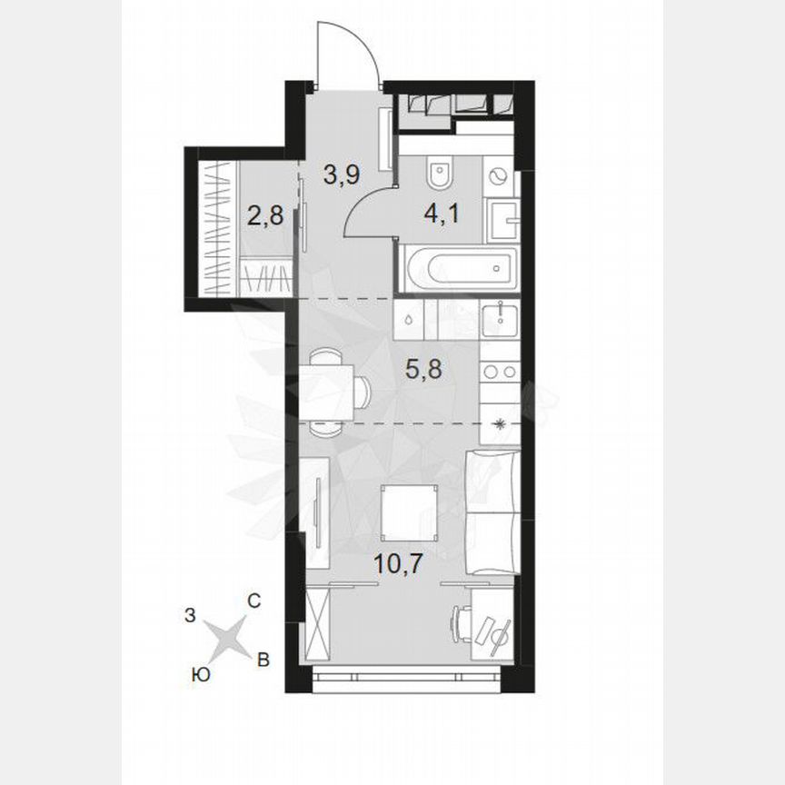 Квартира-студия, 27,3 м², 7/28 эт.