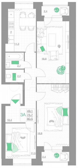 3-к. квартира, 80,5 м², 5/5 эт.