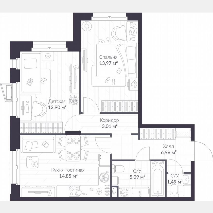 2-к. квартира, 58,3 м², 1/11 эт.