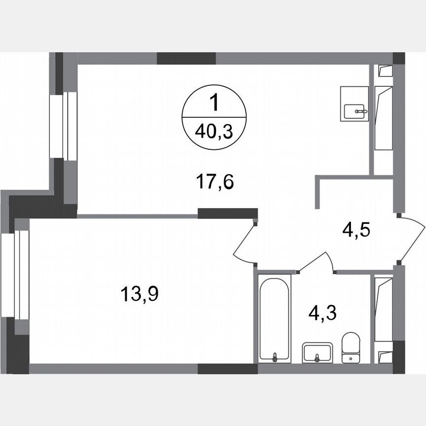 1-к. квартира, 40,3 м², 4/20 эт.