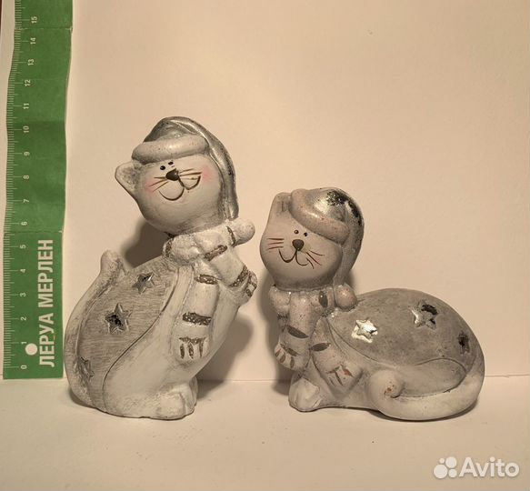 Глиняные статуэтки «Серебряные котики» 2 шт