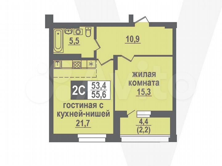 2-к. квартира, 55,6 м², 14/17 эт.