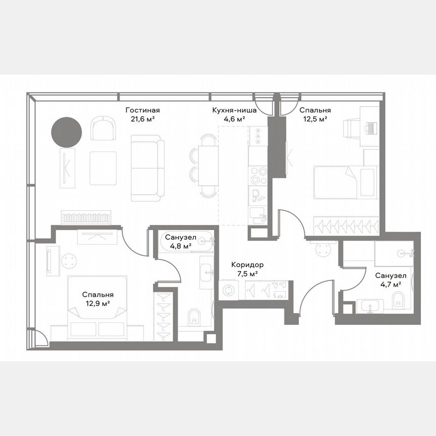 2-к. квартира, 68,6 м², 3/36 эт.