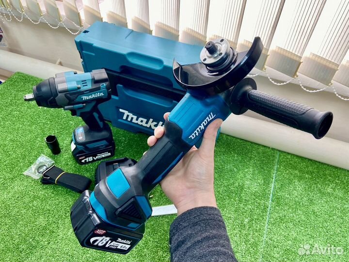 Аккумуляторный набор болгарка + гайковерт Makita