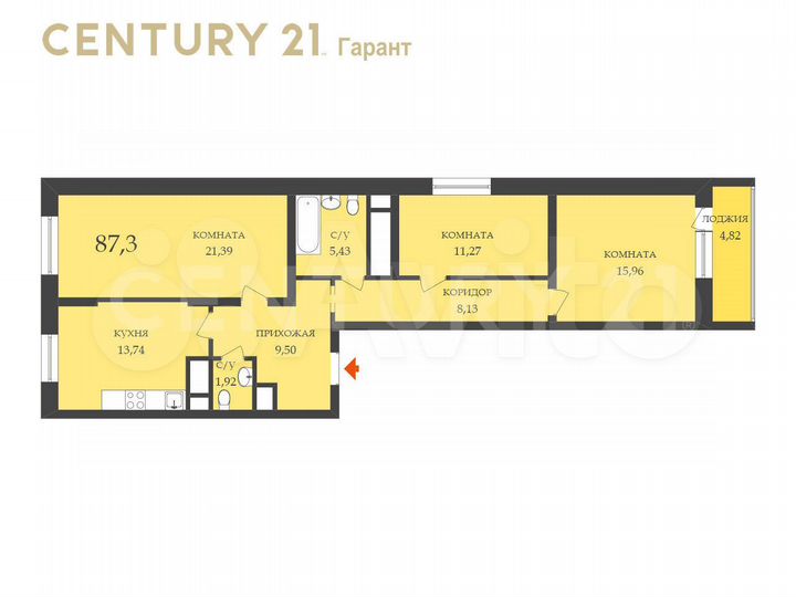 3-к. квартира, 87,3 м², 18/19 эт.