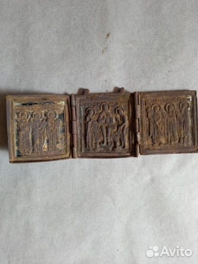 Редкий старинный складень Спас на троне
