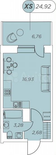 Квартира-студия, 24,9 м², 11/12 эт.