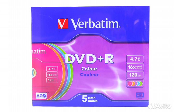 Оптические диски DVD+R Verbatim Colour 5 штук
