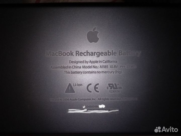 Аккумулятор для MacBook Apple A1185, 55Wh, 10.8V