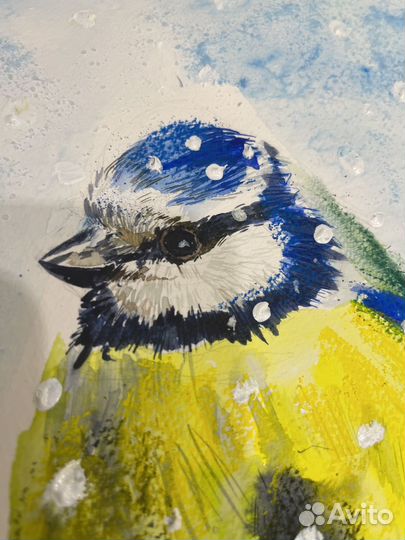 Синичка акварелью