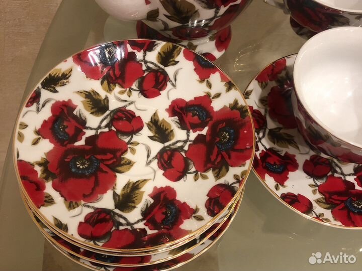 Чайный сервиз чайная пара маки на 6 персон