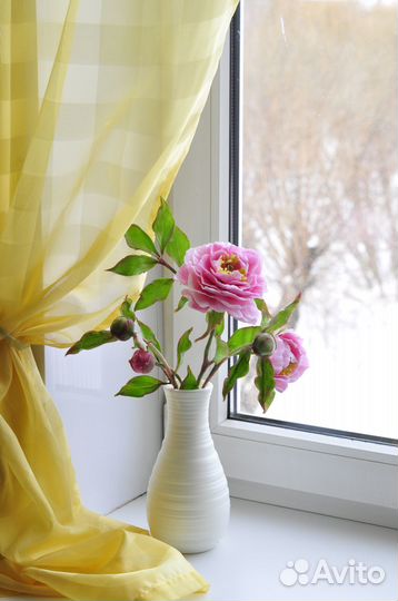 Пион из холодного фарфора(композиция)