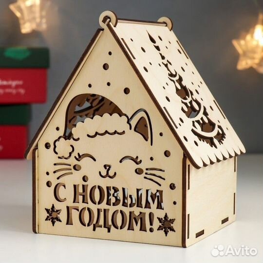 Шкатулка деревянная новогодняя