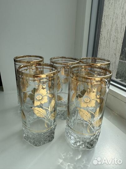 Стаканы стеклянные с золотом СССР 5 штук