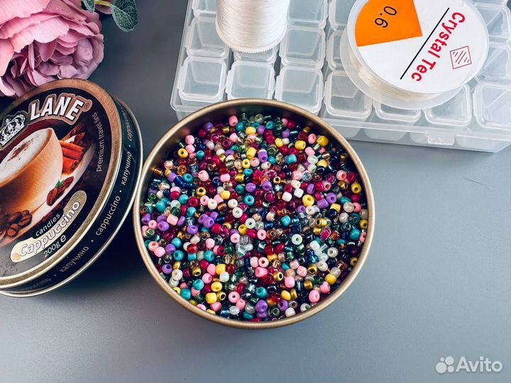 Набор бусин, леска, коробочка