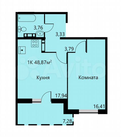 2-к. квартира, 48,9 м², 13/17 эт.