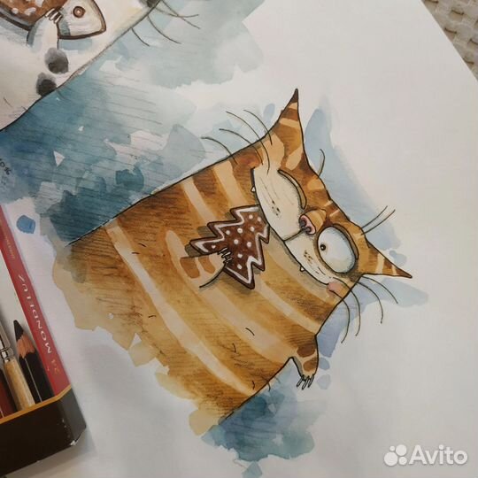 Картины с котиками акварель коты