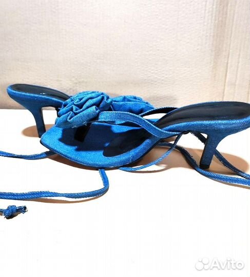 Босоножки женские PIX. джинсовые с цветочным принт