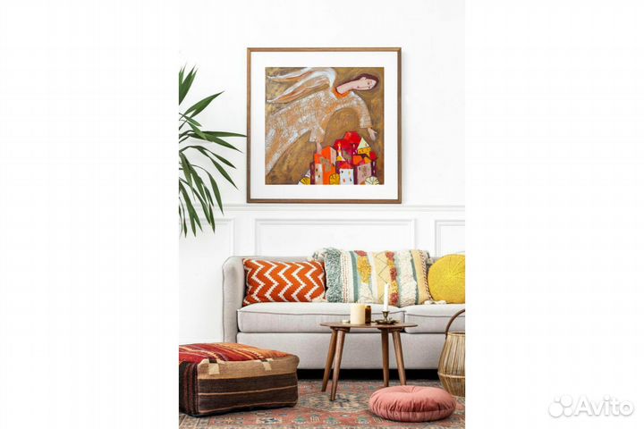 Картина Ангел городской пейзаж маслом 40х40 заказ