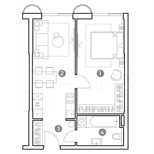 1-к. апартаменты, 45,5 м², 2/29 эт.