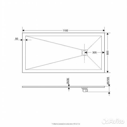 Душевой поддон Grossman Strong 1100x800x25 графит GR-S280110Q