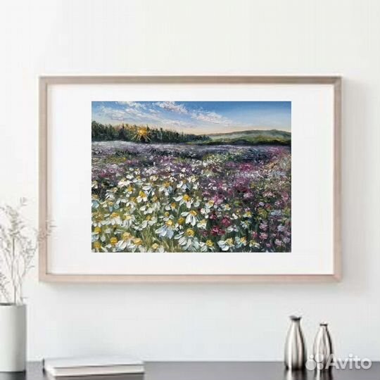 Картина Маслом Пейзаж Ромашки Поле