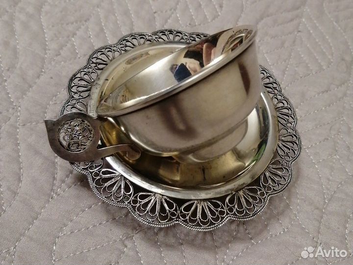 Мельхиоровая Пара по-серебряная Скань