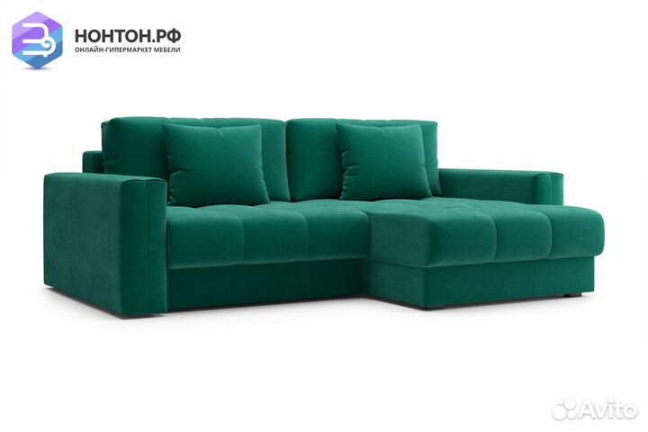 Диван угловой тик-так Монарх изумрудный
