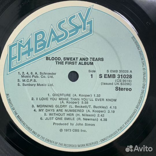 Blood, Sweat And Tears The First Album винил 1973