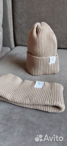 Шапка 0-6 месяцев, снуд, пинетки (комплектом)