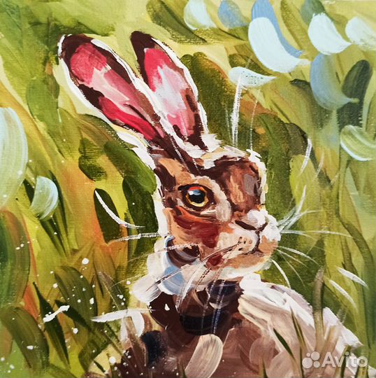 Картина заяц масло холст живопись