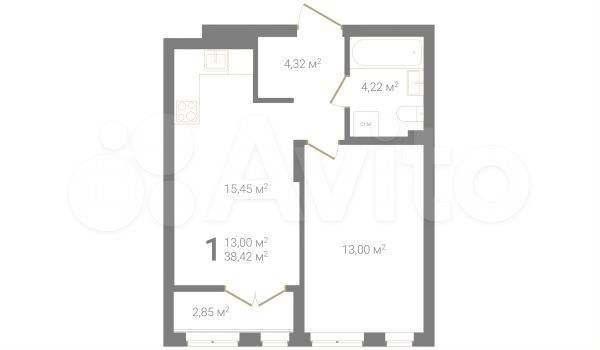 1-к. квартира, 38,4 м², 1/23 эт.