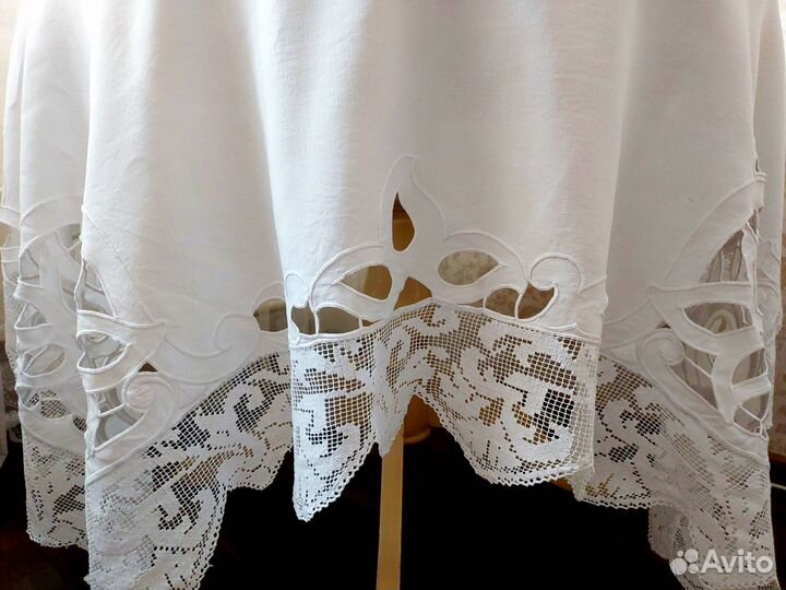 Скатерть старинная ручной работы ришелье и кружево
