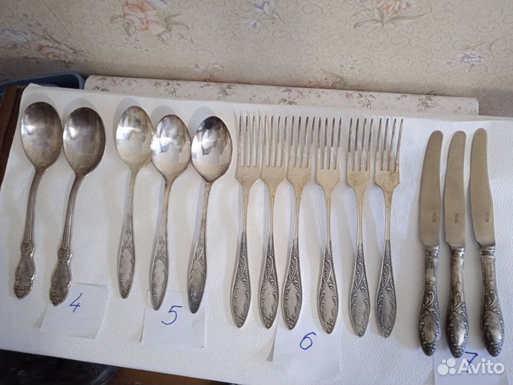 Ложки, ложки чайные, вилки, ножи, мельхиор