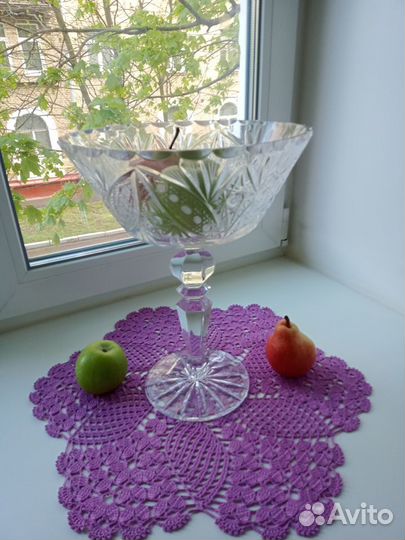 Ваза хрустальная фруктовница на ножке СССР