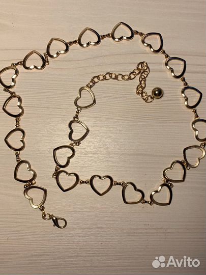 Ремень сердечками золотой 100 см