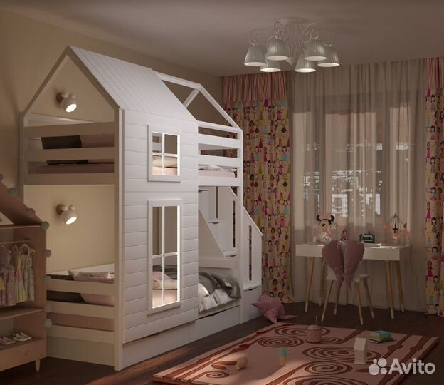 Детская кровать с ящиками домик