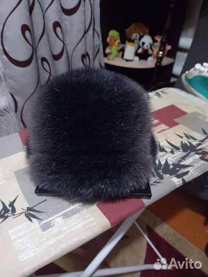 Шапка женская норковая сине серая