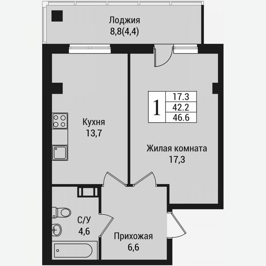 1-к. квартира, 50,9 м², 11/15 эт.