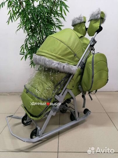Новые санки-коляска Ника 7-5SK (оливка)