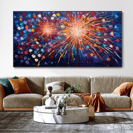 Большая картина маслом салют Музейное качество