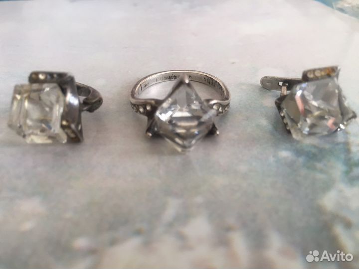 Комплект советский, кольцо и серьги
