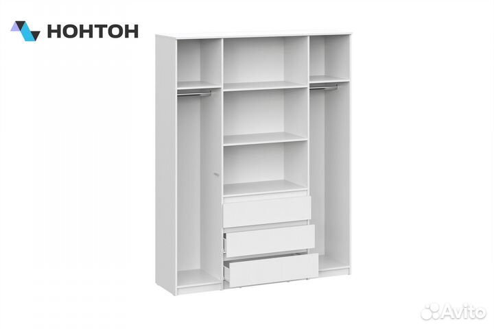 Шкаф 4-х створчатый с ящиками Эккервуд белый текстурный