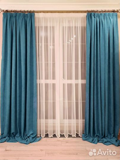 Шторы канвас бирюзовые новые комплект