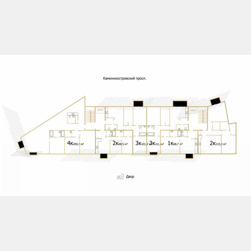 1-к. квартира, 68,6 м², 6/8 эт.